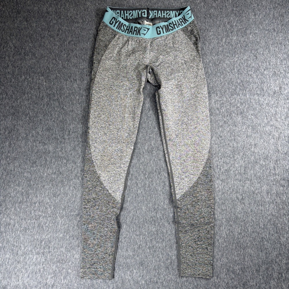 Gymshark Leggings Women Medium Grey Flex Logo Waist Band Yoga Contour 2 Tone Gym